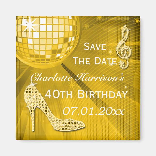 Sparkly Stiletto Heel 40th Birthday Save The Date Magnet (Front)