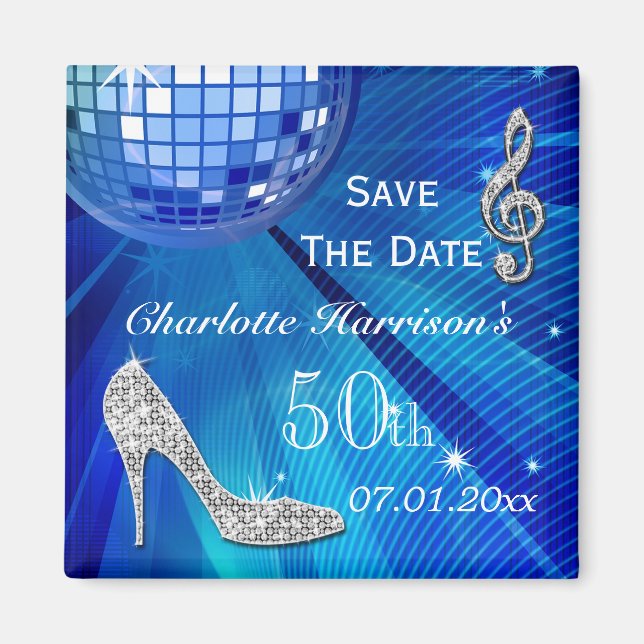 Sparkly Stiletto Heel 50th Birthday Save The Date Magnet (Front)