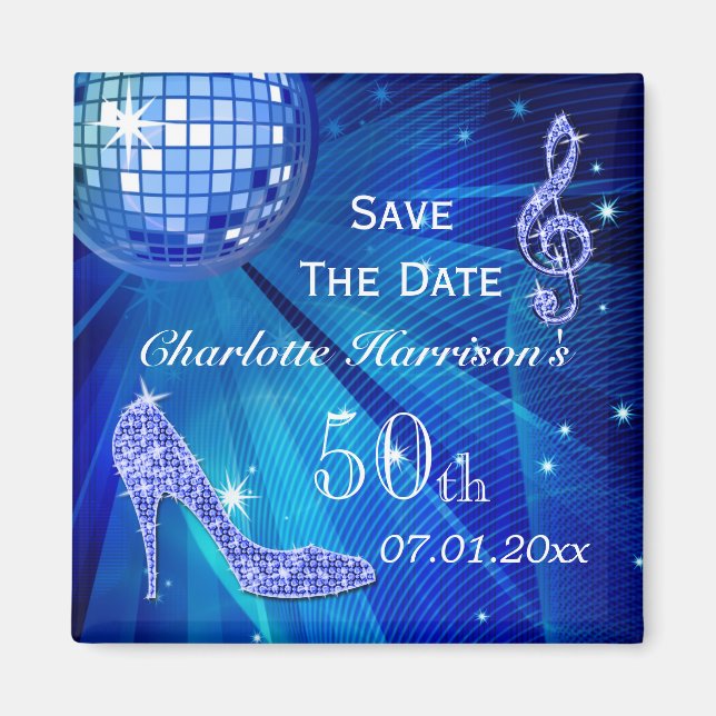 Sparkly Stiletto Heel 50th Birthday Save The Date Magnet (Front)