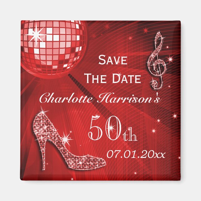 Sparkly Stiletto Heel 50th Birthday Save The Date Magnet (Front)