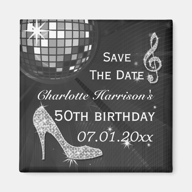 Sparkly Stiletto Heel 50th Birthday Save The Date Magnet (Front)