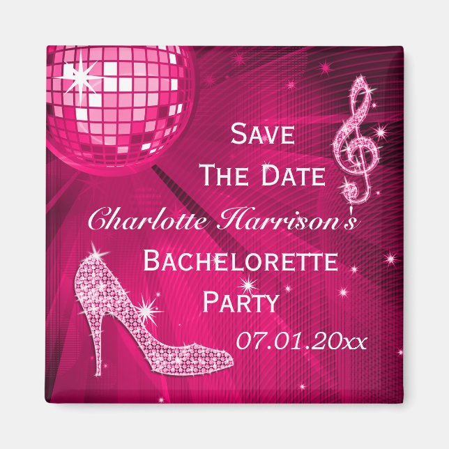 Sparkly Stiletto Heel Bachelorette Save The Date Magnet (Front)