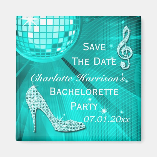 Sparkly Stiletto Heel Bachelorette Save The Date Magnet (Front)