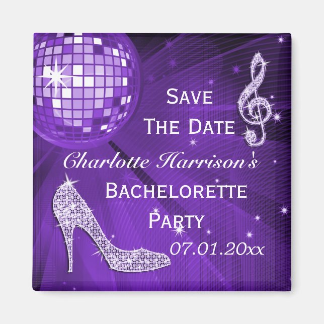Sparkly Stiletto Heel Bachelorette Save The Date Magnet (Front)