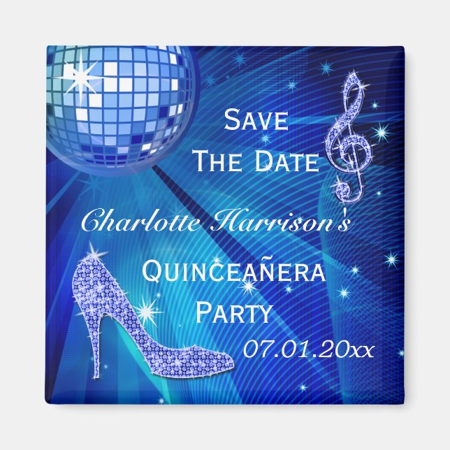 Sparkly Stiletto Heel Quinceañera Save The Date Magnet (Front)