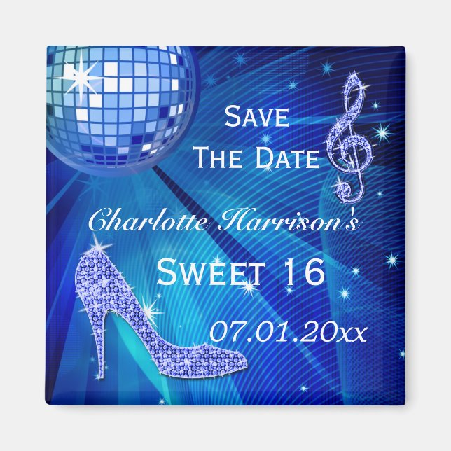 Sparkly Stiletto Heel Sweet 16 Save The Date Magnet (Front)