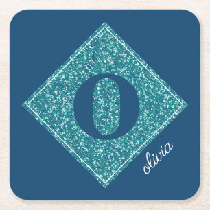 Sparkly Teal Blue Glitter Personalised Coaster