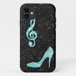 Sparkly Teal Music Note & Stiletto Heel iPhone 11 Case