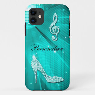 Sparkly Teal Music Note & Stiletto Heel iPhone 11 Case