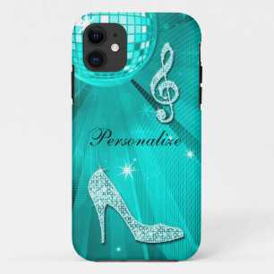 Sparkly Teal Music Note & Stiletto Heel iPhone 11 Case