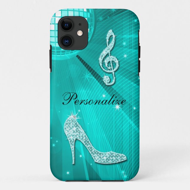 Sparkly Teal Music Note & Stiletto Heel Case-Mate iPhone Case (Back)