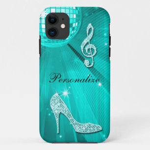 Sparkly Teal Music Note & Stiletto Heel iPhone 11 Case