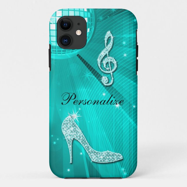 Sparkly Teal Music Note & Stiletto Heel Case-Mate iPhone Case (Back)