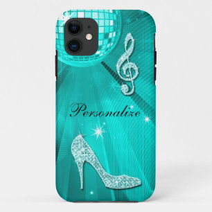 Sparkly Teal Music Note & Stiletto Heel iPhone 11 Case