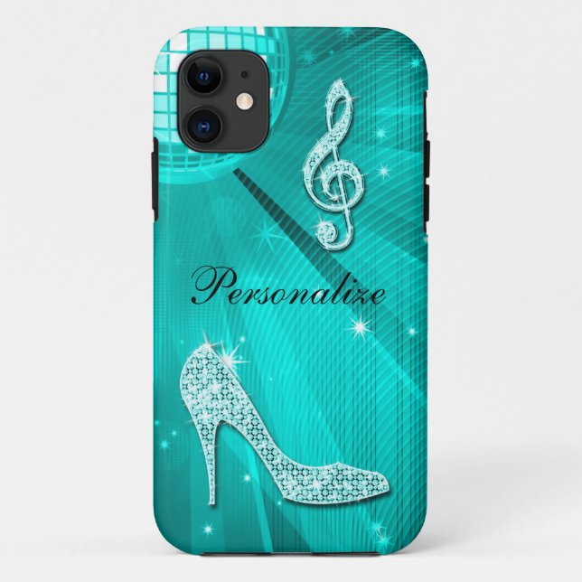Sparkly Teal Music Note & Stiletto Heel Case-Mate iPhone Case (Back)