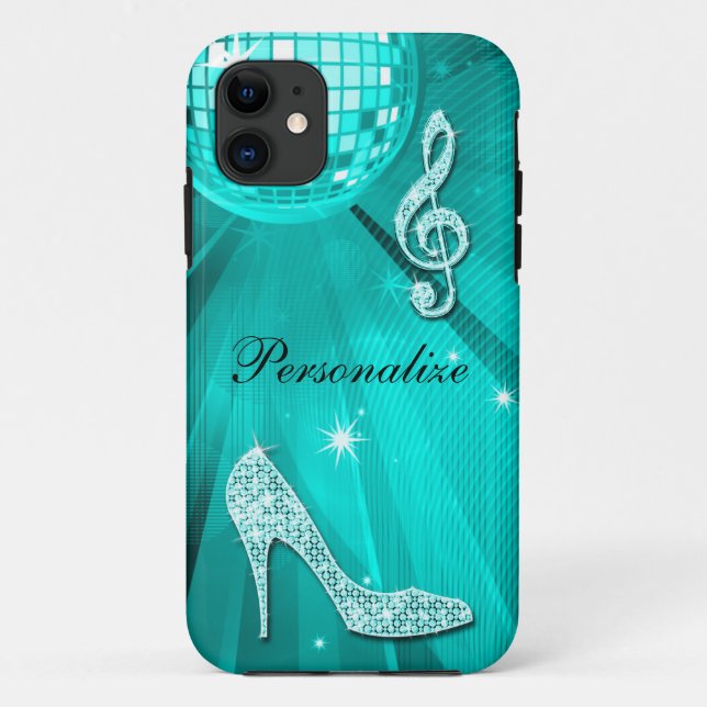 Sparkly Teal Music Note & Stiletto Heel Case-Mate iPhone Case (Back)
