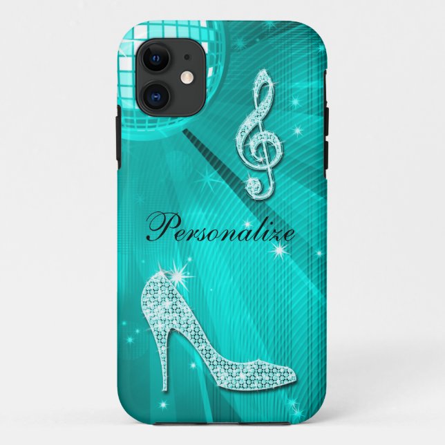 Sparkly Teal Music Note & Stiletto Heel Case-Mate iPhone Case (Back)