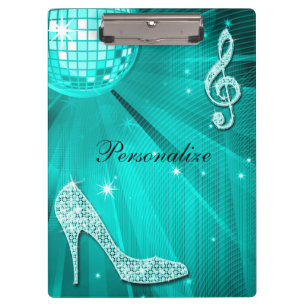 Sparkly Teal Music Note & Stiletto Heel Clipboard
