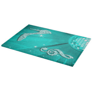 Sparkly Teal Music Note & Stiletto Heel Cutting Board