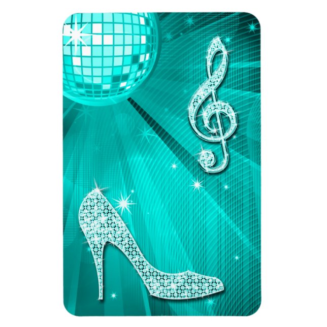 Sparkly Teal Music Note & Stiletto Heel Magnet (Vertical)