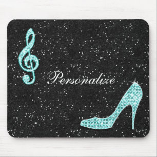 Sparkly Teal Music Note & Stiletto Heel Mouse Mat