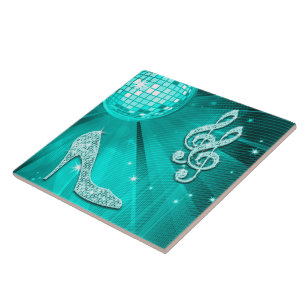 Sparkly Teal Music Note & Stiletto Heel Tile