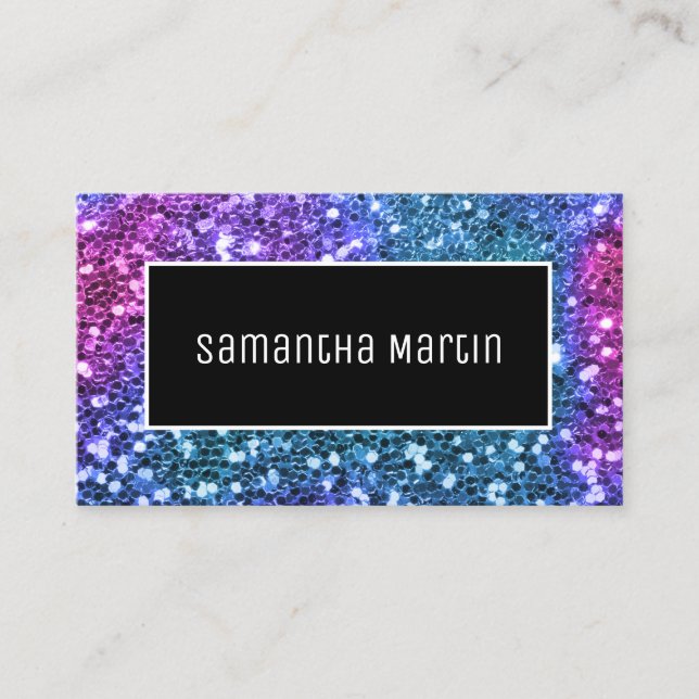 Sparkly Teal Pink Sequin Glitter Personalised Business Card (Front)