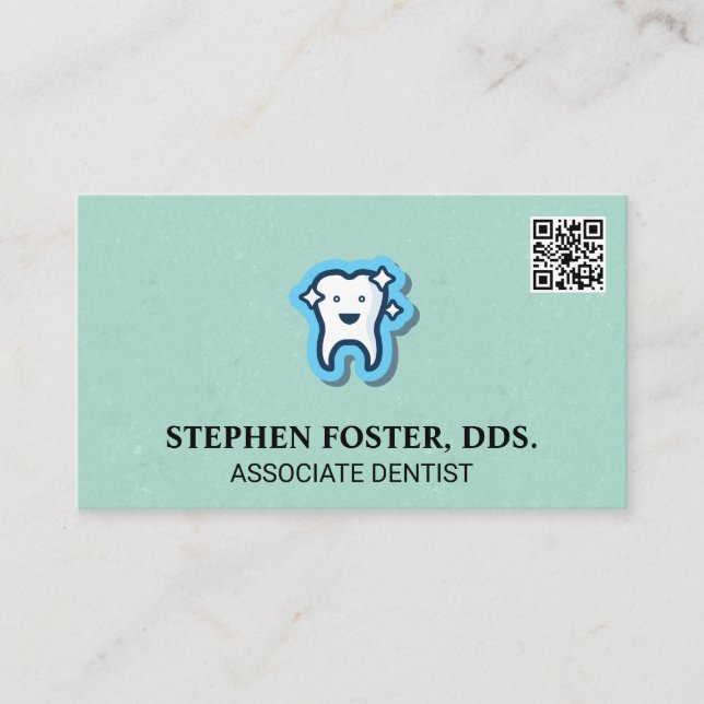 Sparkly Tooth Icon | QR Code Business Card (Front)