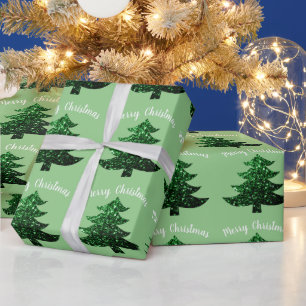 Sparkly tree Merry Christmas light green Wrapping Paper