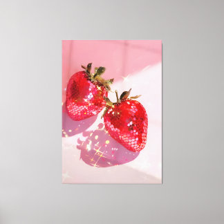 Sparkly Twin Disco Strawberries Pink Aesthetic  Canvas Print