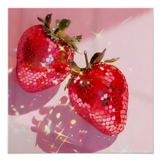 Sparkly Twin Disco Strawberries Pink Aesthetic  Poster (Front)