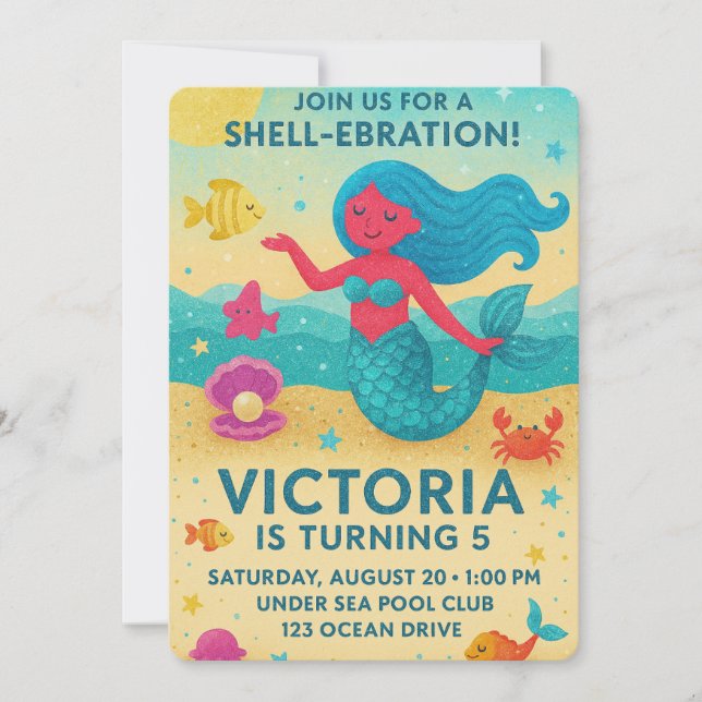 Sparkly Under the Sea Mermaid Birthday Party Invitation (Front)