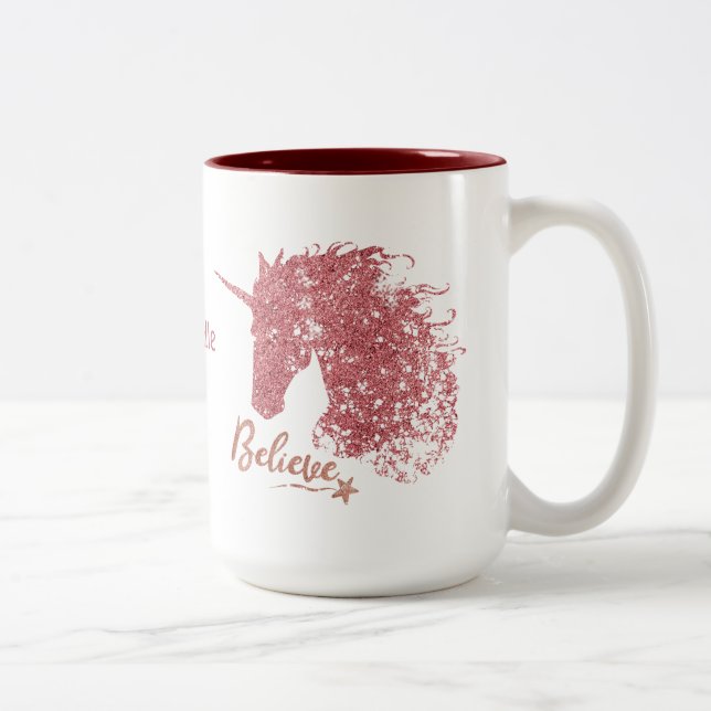 Sparkly Unicorn-Believe (Rose Gold) Two-Tone Coffee Mug (Right)