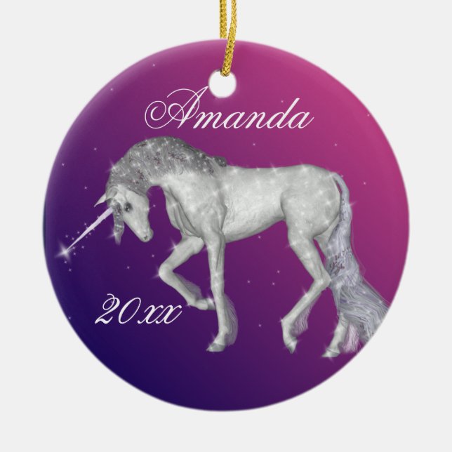 Sparkly Unicorn Fantasy Ceramic Tree Decoration (Front)