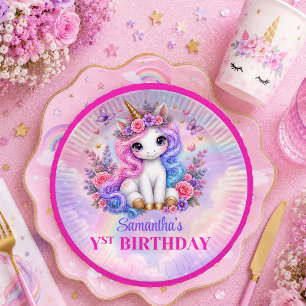 Sparkly Unicorn Pastel Colours Girl Birthday Plate