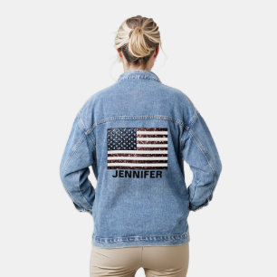Sparkly USA flag faux sparkle vintage Your name Denim Jacket