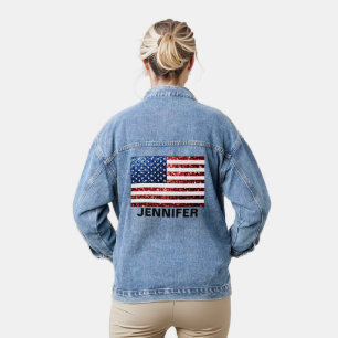 Sparkly USA flag faux sparkle Your name Denim Jacket