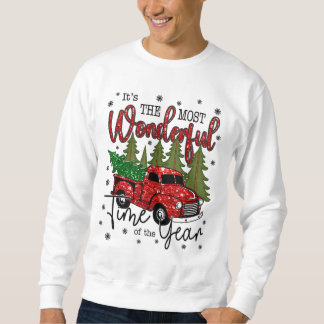 Sparkly Vintage Red Truck and Christmas Trees Sweatshirt