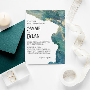 Sparkly Watercolor Blue and Green Wedding Invitation