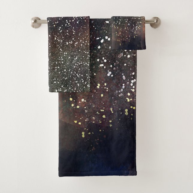 Sparkly Watercolor Earthy Rustic Modern Glam Bath Towel Set (Insitu)
