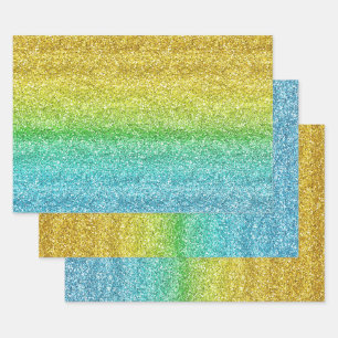 Sparkly Yellow and Blue Gradient Glitter Wrapping Paper Sheet