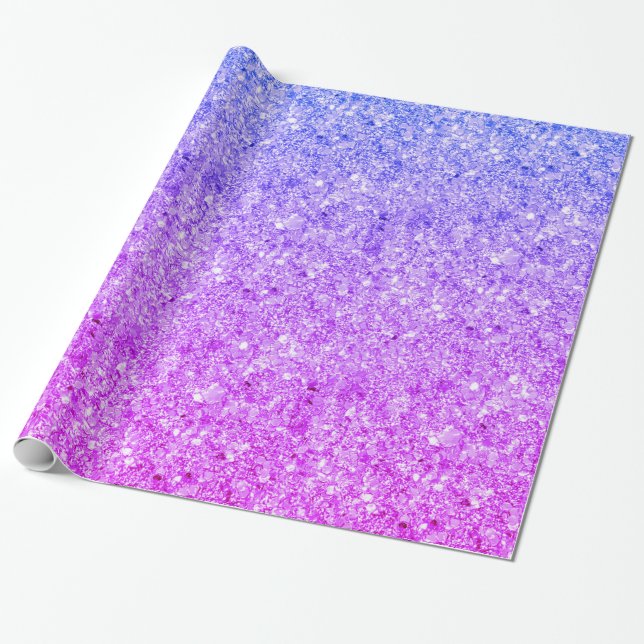 Sparks Blue And Pink Glitter Wrapping Paper (Unrolled)