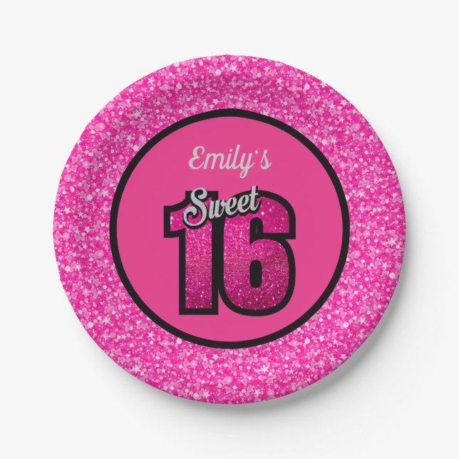 Sparks Pink Glitter Paper Plate (Front)