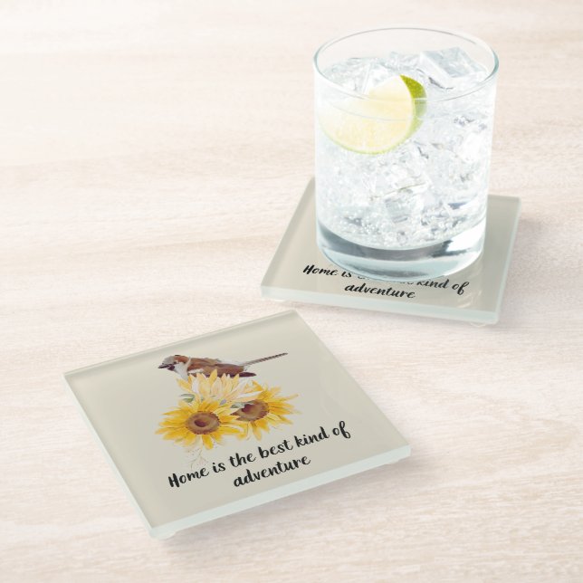 Sparroe Bird & Floral With Quote Coaster (Angled)