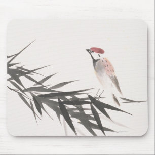 Sparrow and Bamboo Leaves Mouse Mat