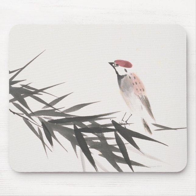Sparrow and Bamboo Leaves Mouse Mat (Front)