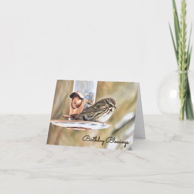 Sparrow and. Feeder - Birthday Card (Front)