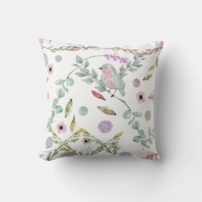 Sparrow and Leaf Desing for Throw pillow (Front)
