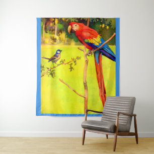sparrow and parrot print tapestry