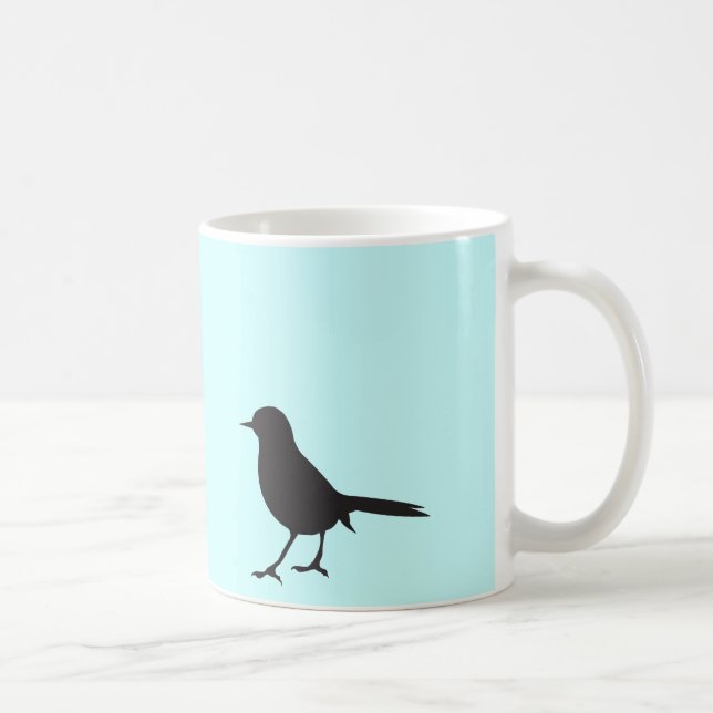 Sparrow bird black & white silhouette blue coffee mug (Right)